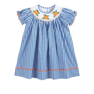 Lil‎ Cactus - Royal Blue Gingham Pumpkin Smocked Bishop Dress | Fall